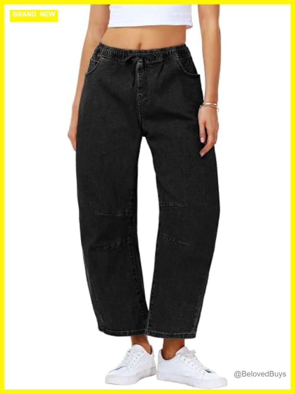 Barrel Jeans Drawstring Cropped Denim Pants with Pockets